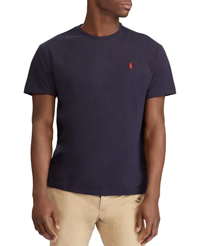 Polo Ralph Lauren Custom Slim Fit Blue Crewneck T-shirt With Pony Embroidery On The Front In Cotton Man