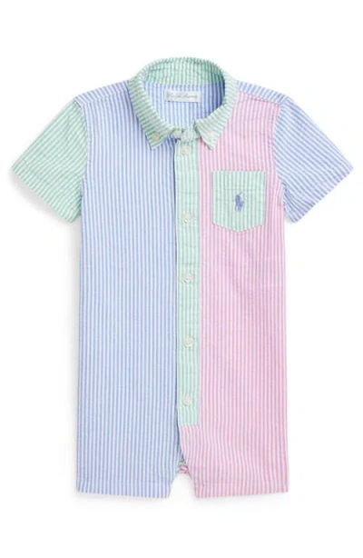 Polo Ralph Lauren Babies' Ralph Lauren Colorblock Cotton Seersucker Button-down Romper In Seersucker Stripe Funsh