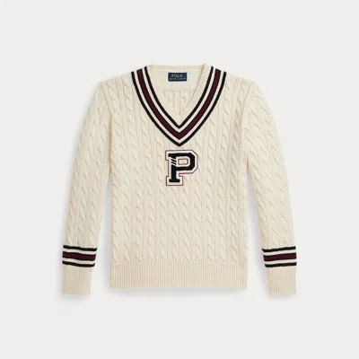 Polo Ralph Lauren Kids' Ralph Lauren Cotton Cricket Letter Sweater In White
