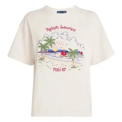 Polo Ralph Lauren Ralph Lauren Cotton-linen Embroidered Beach T-shirt In Sand