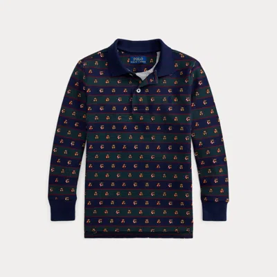 Polo Ralph Lauren Kids' Ralph Lauren Crest-print Mesh Long-sleeve Polo Shirt In Multi