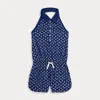 Polo Ralph Lauren Ralph Lauren Dolphin-print Mesh Polo Romper In Blue
