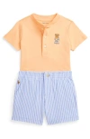 Polo Ralph Lauren Ralph Lauren Embroidered Cotton Henley T-shirt & Stripe Shorts Set In Soft Creamsicle