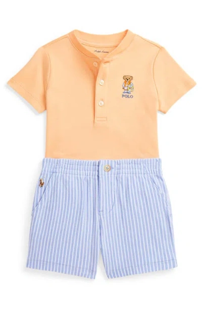 POLO RALPH LAUREN RALPH LAUREN EMBROIDERED COTTON HENLEY T-SHIRT & STRIPE SHORTS SET