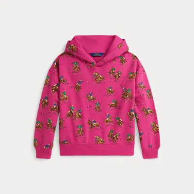 Polo Ralph Lauren Kids' Ralph Lauren Equestrian-print Fleece Hoodie In Pink