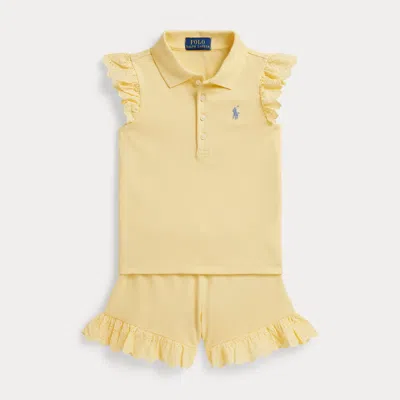 Polo Ralph Lauren Kids' Ralph Lauren Eyelet Stretch Mesh Polo Shirt & Short In Yellow