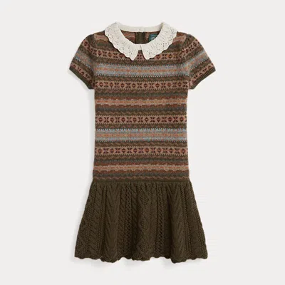Polo Ralph Lauren Kids' Ralph Lauren Fair Isle Wool-blend Dress In Brown