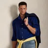 Polo Ralph Lauren Classic Fit Solid Navy Short Sleeve Linen Button-down Shirt In Blue