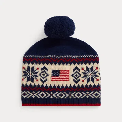 Polo Ralph Lauren Kids' Ralph Lauren Flag Logo Wool-cotton Pom-pom Hat In Black