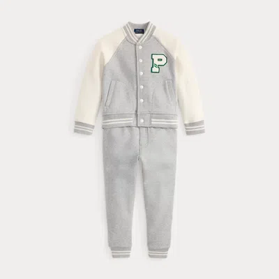 Polo Ralph Lauren Kids' Ralph Lauren Fleece Baseball Jacket & Jogger Pant Set In Gray
