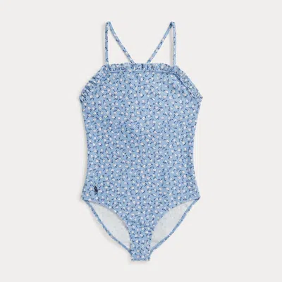 Polo Ralph Lauren Kids' Ralph Lauren Floral Ruffled One-piece Swimsuit In Blue