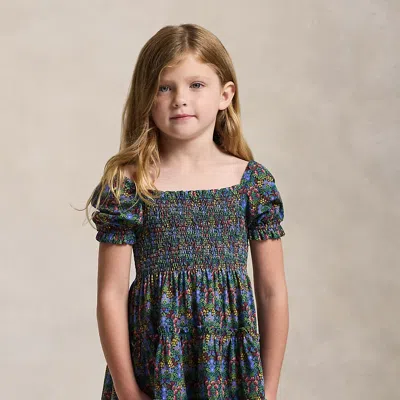 Polo Ralph Lauren Kids' Ralph Lauren Floral Smocked Cotton Jersey Dress In Gray