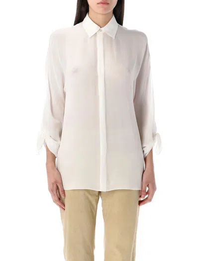 Polo Ralph Lauren Silk Georgette Collared Neck Longline Top In White
