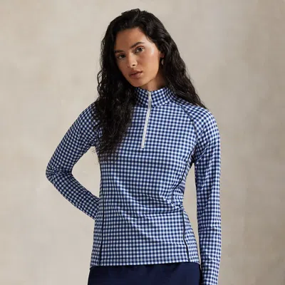 Polo Ralph Lauren Ralph Lauren Gingham Stretch-jersey Quarter-zip In Blue