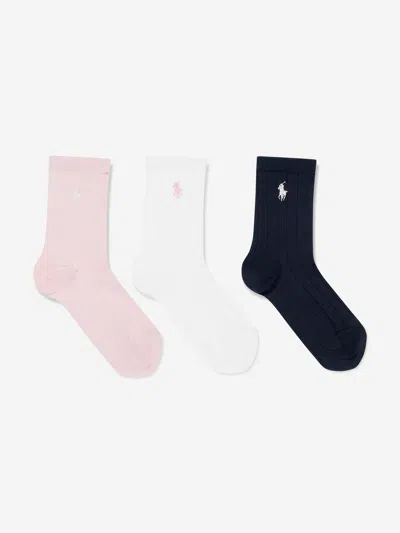 Polo Ralph Lauren Babies' Ralph Lauren Girls Soft Rib 3 Pack Socks Set In Multicoloured