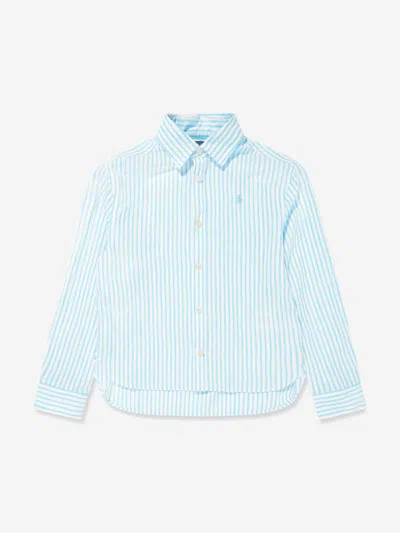 Polo Ralph Lauren Kids' Girls Striped Logo Shirt In Blue