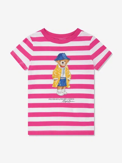 Polo Ralph Lauren Babies' Ralph Lauren Girls Striped Polo Bear T-shirt In Pink