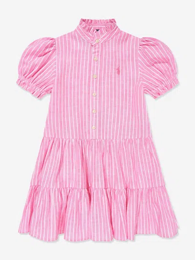 Polo Ralph Lauren Kids' Girls Striped Tier Shirt Dress In Pink