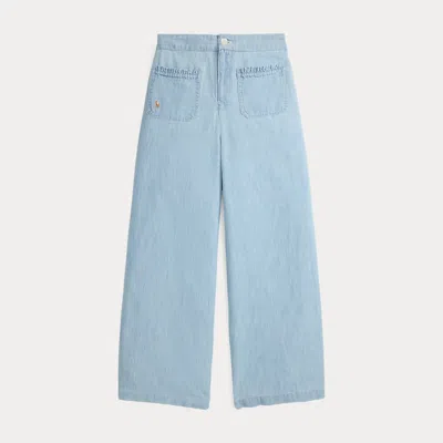 Polo Ralph Lauren Kids' Ralph Lauren Indigo Cotton Chambray Wide-leg Pant In Blue