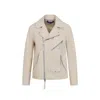 Polo Ralph Lauren Asymmetrical Front Zipper Leather Biker Jacket In Beige