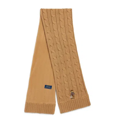 Polo Ralph Lauren Ralph Lauren Kids Cable-knit Polo Bear Scarf In Beige