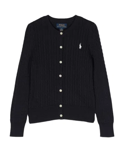 Polo Ralph Lauren Ralph Lauren Kids Logo-embroidered Cable-knit Buttoned Cardigan In Black