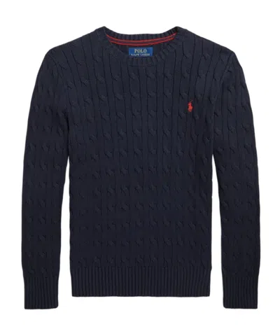 Polo Ralph Lauren Ralph Lauren Kids Logo-embroidered Cable-knit Crewneck Jumper In Black