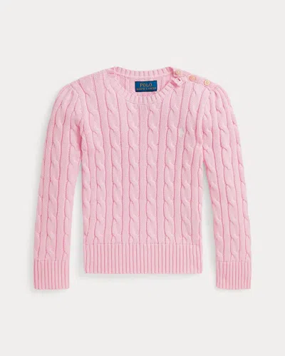 Polo Ralph Lauren Ralph Lauren Kids Mini Cable Knit Cotton Crewneck Sweater Pullover In Pink