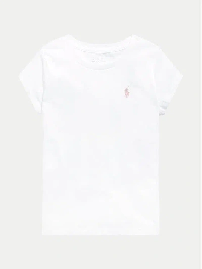 Polo Ralph Lauren Ralph Lauren Kids Mini Short Sleeve Cotton Tee In White W/ Hint Of Pink