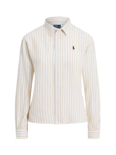 Polo Ralph Lauren Linen Cropped Stripe Shirt In Neutral