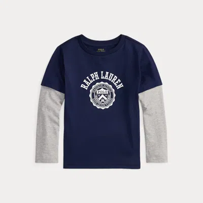 Polo Ralph Lauren Kids' Ralph Lauren Logo Cotton Layered-effect Tee In Blue