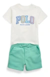 Polo Ralph Lauren Ralph Lauren Logo Embroidered Cotton Graphic T-shirt & Shorts Set In Paper White