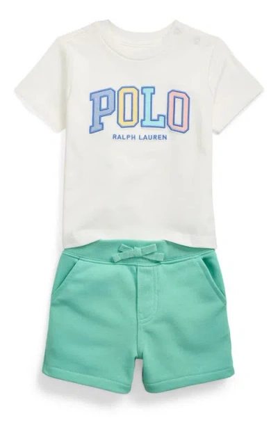 Polo Ralph Lauren Babies' Ralph Lauren Logo Embroidered Cotton Graphic T-shirt & Shorts Set In Paper White