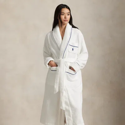 Polo Ralph Lauren Logo-monogram Shawl-collar Bath Robe In White Cloud