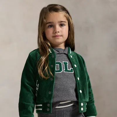 Polo Ralph Lauren Kids' Ralph Lauren Logo Velour Baseball Jacket In Green