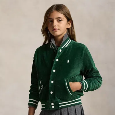Polo Ralph Lauren Kids' Ralph Lauren Logo Velour Baseball Jacket In Green