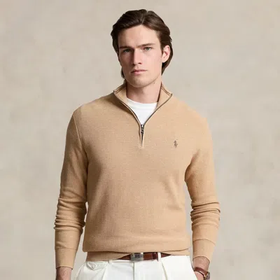 POLO RALPH LAUREN RALPH LAUREN MESH-KNIT COTTON QUARTER-ZIP SWEATER
