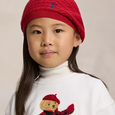 Polo Ralph Lauren Kids' Ralph Lauren Mini-cable Cotton Beret In Burgundy