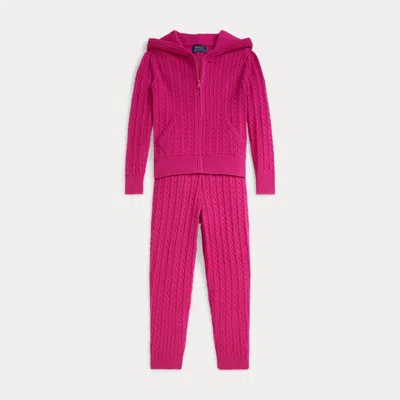 Polo Ralph Lauren Kids' Ralph Lauren Mini-cable Full-zip Hoodie & Pant Set In Pink