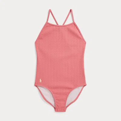Polo Ralph Lauren Kids' Ralph Lauren Mini-cable Jacquard One-piece Swimsuit In Animal Print