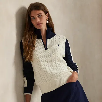 Polo Ralph Lauren Ralph Lauren Paneled Cable-knit Quarter-zip In White