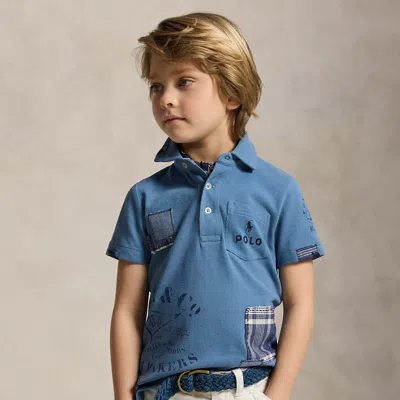 Polo Ralph Lauren Kids' Ralph Lauren Patchwork Cotton Mesh Polo Shirt In Blue