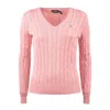 Polo Ralph Lauren Womens Pink V-neck Logo-embroidered Cable-knit Cotton Jumper Xl In Pink