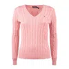 Polo Ralph Lauren Womens Pink V-neck Logo-embroidered Cable-knit Cotton Jumper Xl In Pink