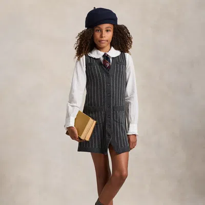 Polo Ralph Lauren Kids' Ralph Lauren Pinstripe Wool Sleeveless Sweater Dress In Gray