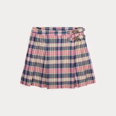 Polo Ralph Lauren Kids' Ralph Lauren Plaid Pleated Madras Wrap Skirt In Multi
