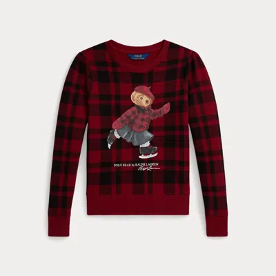 Polo Ralph Lauren Kids' Ralph Lauren Plaid Polo Bear Fleece Sweatshirt In Burgundy
