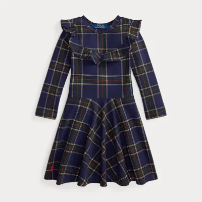 Polo Ralph Lauren Kids' Ralph Lauren Plaid Ruffled Stretch Jersey Dress In Blue