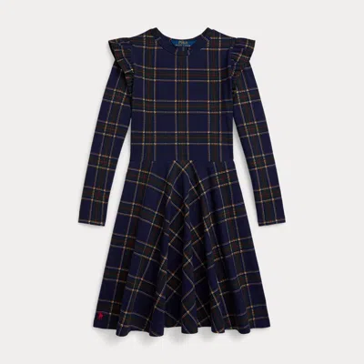 Polo Ralph Lauren Kids' Ralph Lauren Plaid Ruffled Stretch Jersey Dress In Black