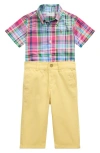 Polo Ralph Lauren Baby Boys Plaid Poplin Shirt & Chino Pants Set In Pink-blue Multi